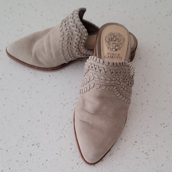 Vince Camuto Shoes - Vince Camuto Tan Mules with Textured Knitted Accent